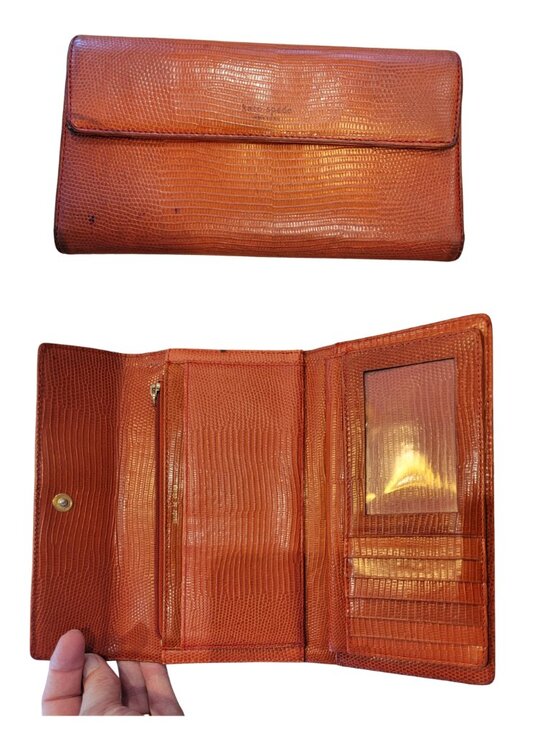 kate spade Handbags - Vintage Kate Spade Burnt Orange Snake Embossed Long Leather Tri Fold Wallet